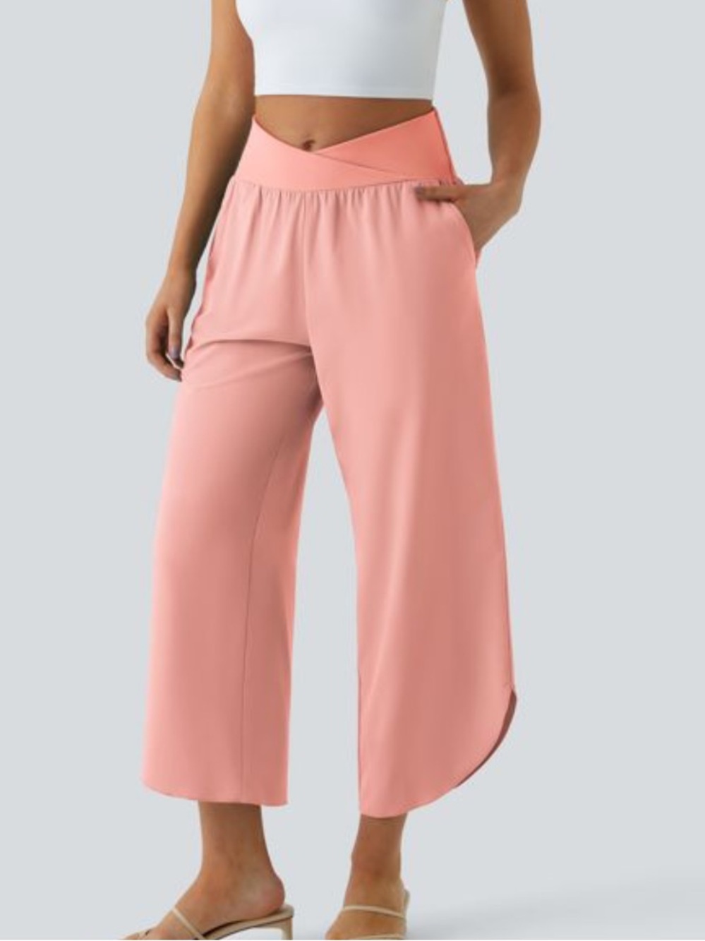 HALARA Breezeful Cross Over Waist Pants Pink Size Medium